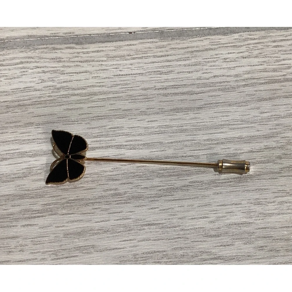 Goldtone Stick Pin w/‎ Black Enamel Butterfly Vintage